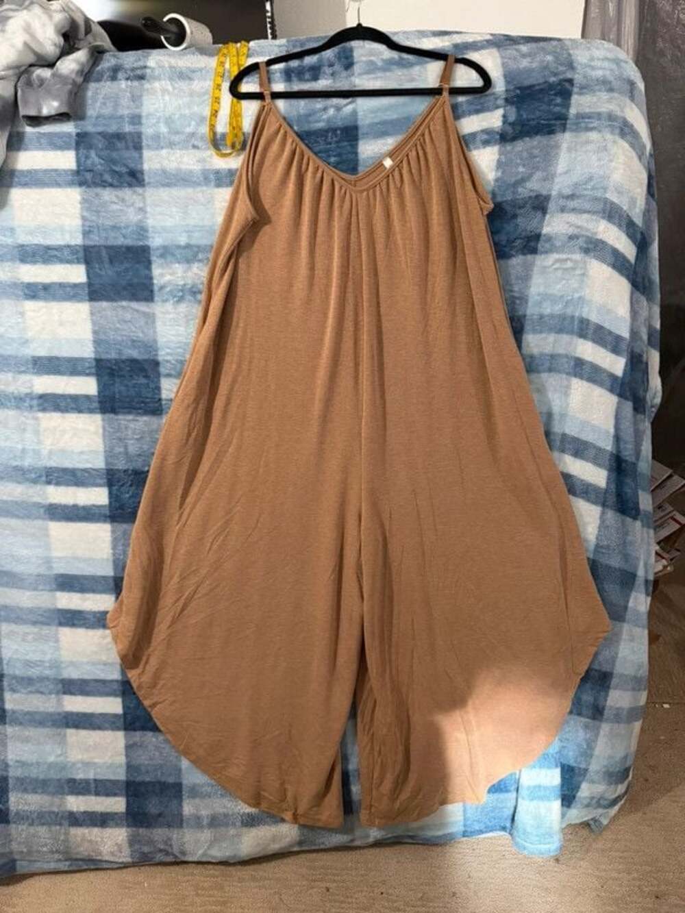 Emerald V-Neck Sleeveless Wide Leg High Low Hem Jumpsuit in Brown 1X